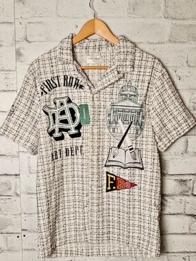 First Row Simons Art Dept Graphic Textured Polo Shirt Small